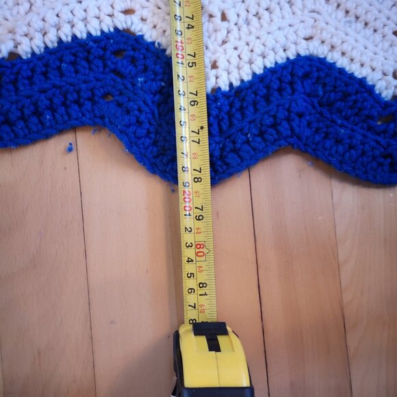 Handmade Crochet Afghan in Chevron or Ripple Pattern Royal Blue White & Blue Mix - Picture 3 of 4